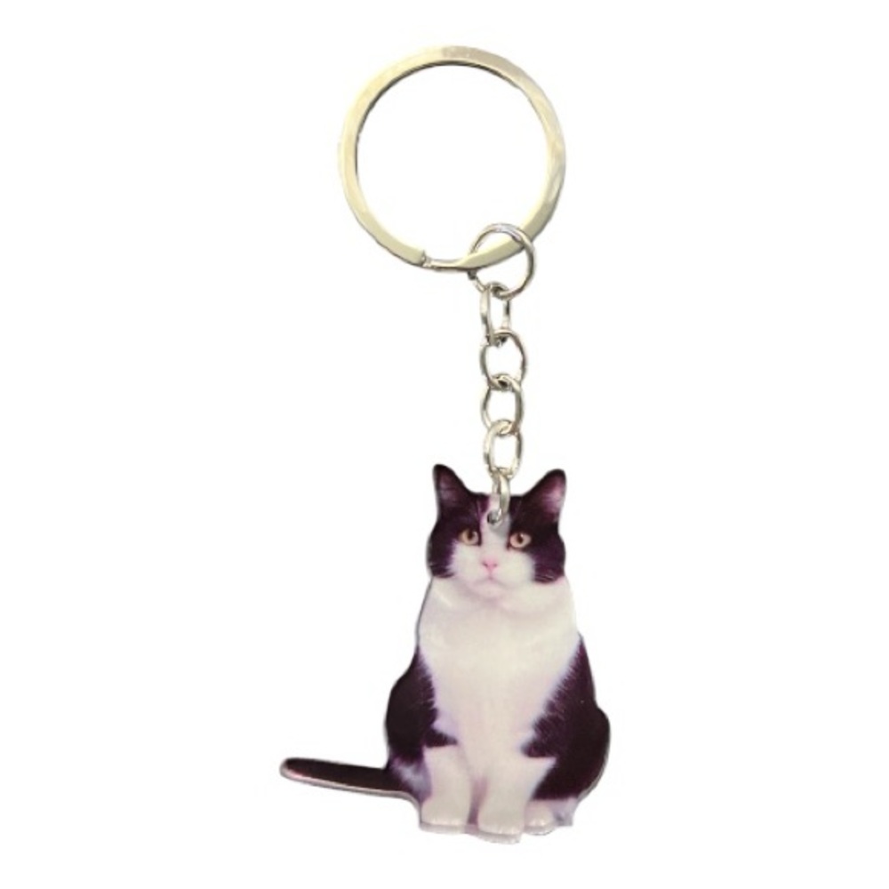 Black and White Tuxedo Cat Keychain - Picture 3 of 3